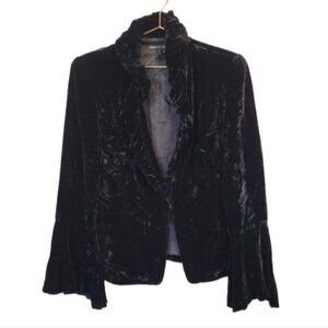 Lafayette 148 | Crushed Velvet Ruffle Bell Sleeve Cardigan Blazer Jacket Black